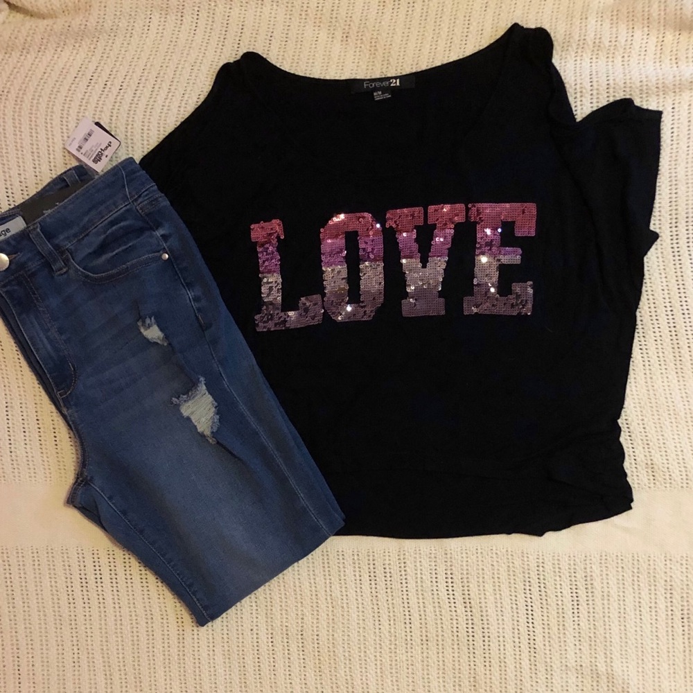 F21 Cold Shoulder Sequin Design Top
